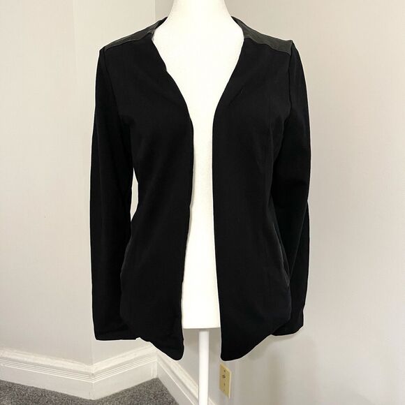 Eileen Fisher Jackets & Blazers - Eileen Fisher Jacket Womens Medium Stretch Viscose Ponte Leather Trim Black